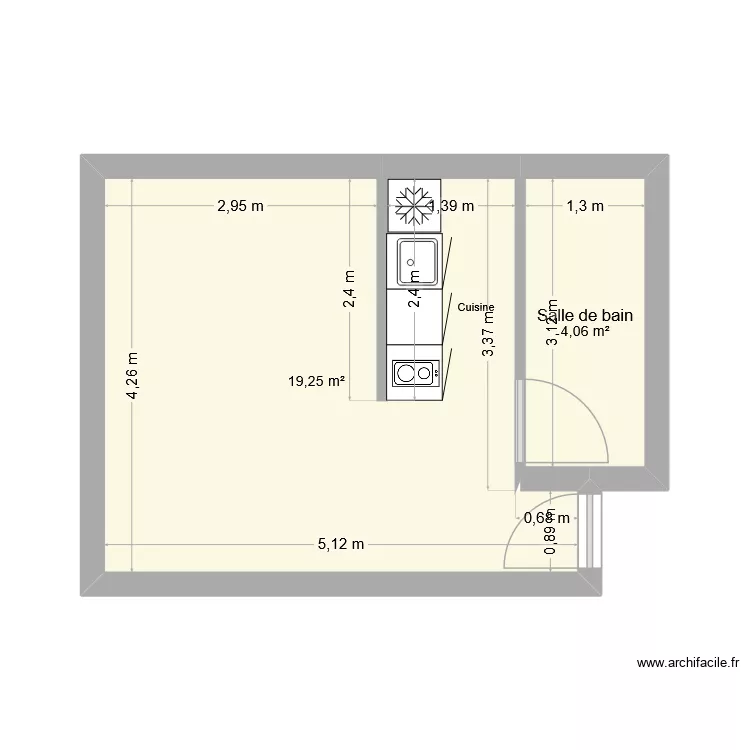 Scionzier Studio Morat 1er fond gauche. Plan de 2 Pièces et 23 m²