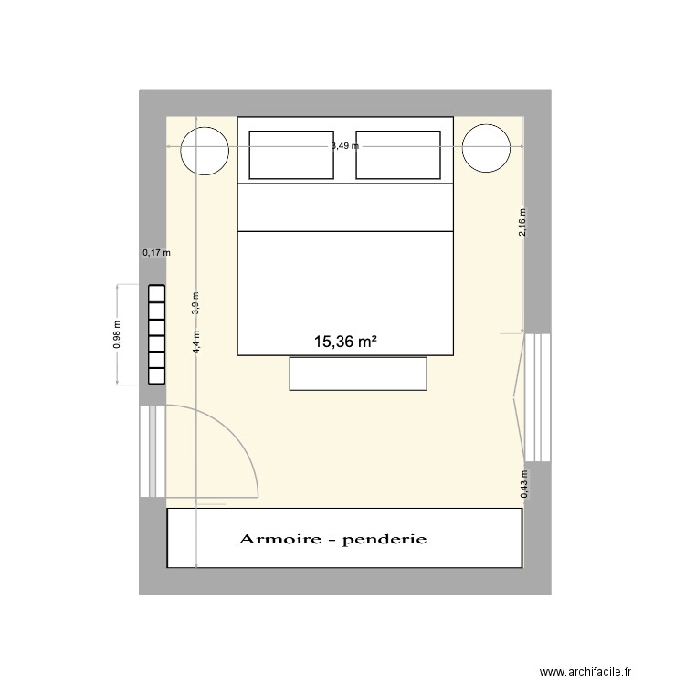 Vir room. Plan de 1 pièce et 15 m2