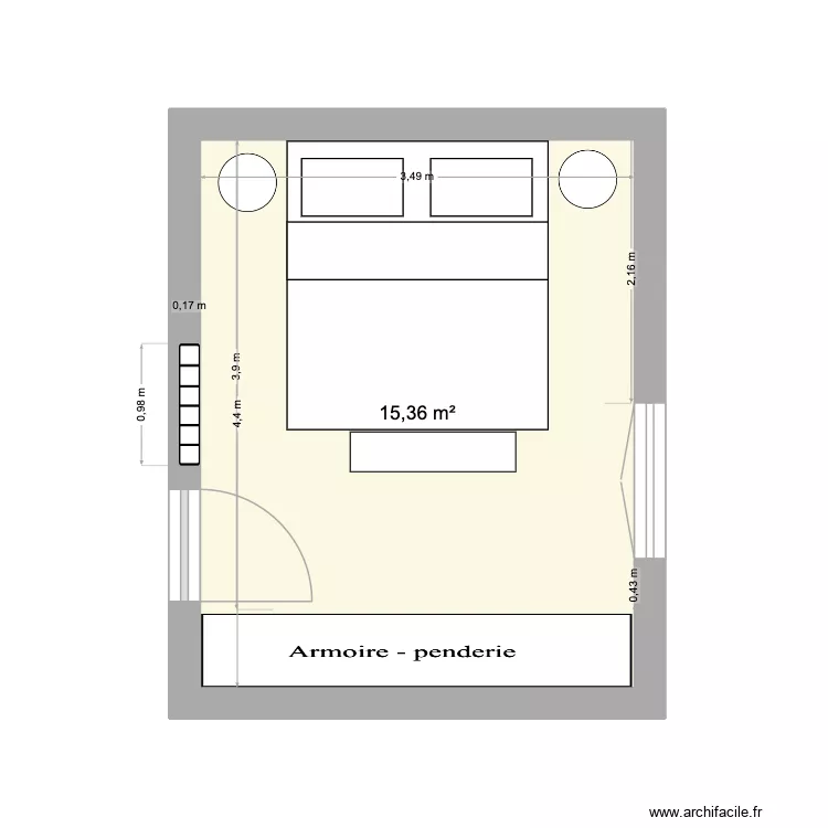 Vir room. Plan de 1  et 15 m²