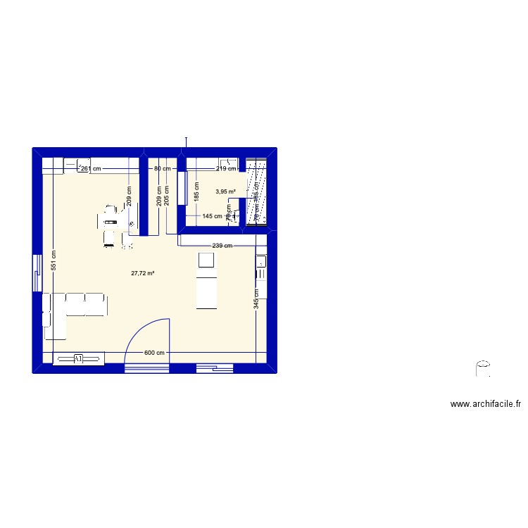 LOCAL IDE. Plan de 2 pièces et 32 m2