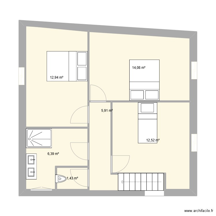 étage. Plan de 6 pièces et 104 m2
