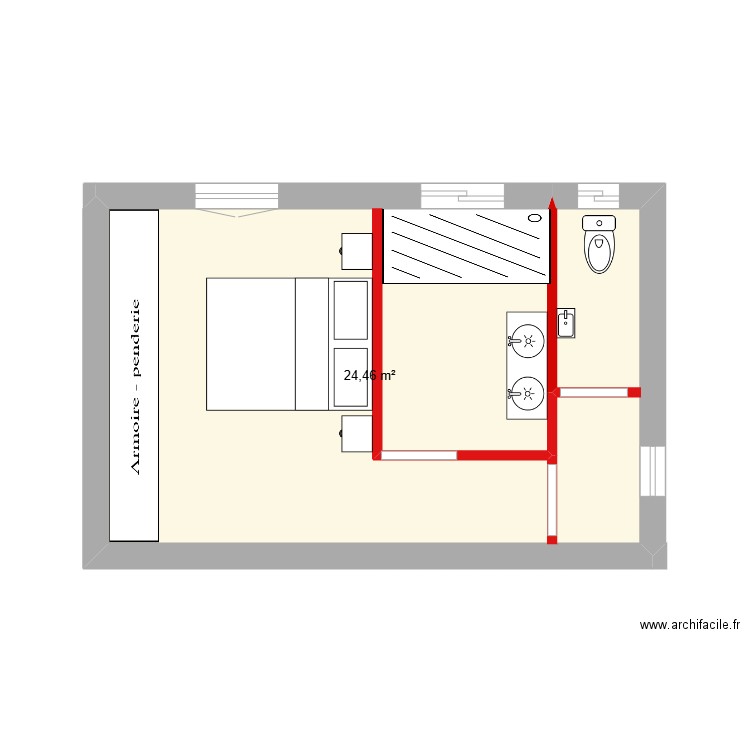 Extension. Plan de 1 pièce et 24 m2
