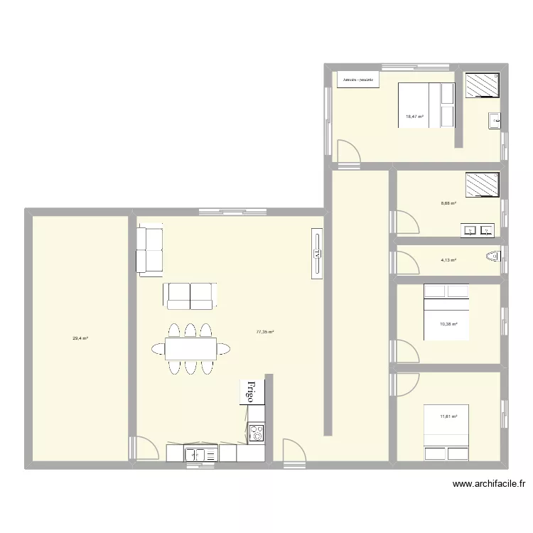 plan maison Marie-aNNE. Plan de 7  et 160 m²