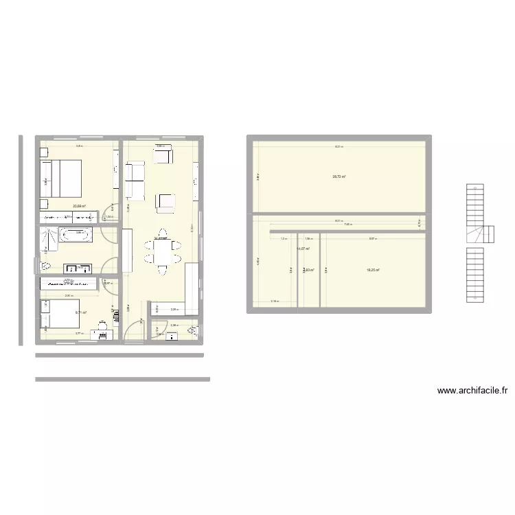 Plan  variation. Plan de 8  et 134 m²