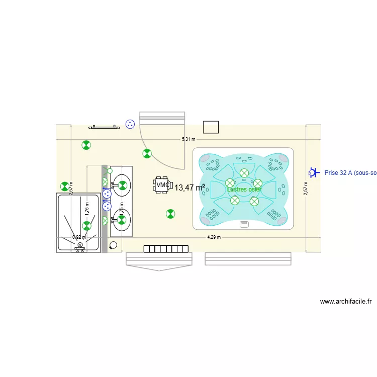Salle de bain suite parentale réseau élec VF. Plan de 1 et 13 m² Salle de bain suite parentale réseau élec VF. Plan de 1 et 13 m²