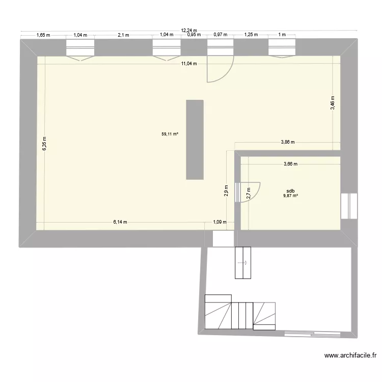 RDC. Plan de 2  et 69 m²