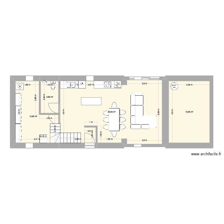 Plan type buandrie coté. Plan de 4 pièces et 72 m2