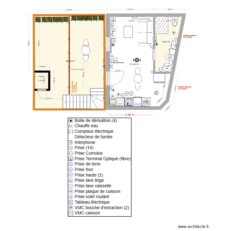 Thuillat 26 Studio RDC Projet Elec V2. Plan de 4 pièces et 58 m2