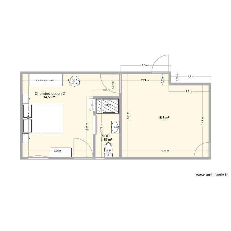 20260225_Chambre/SDB option 2. Plan de 0 pièce et 0 m2