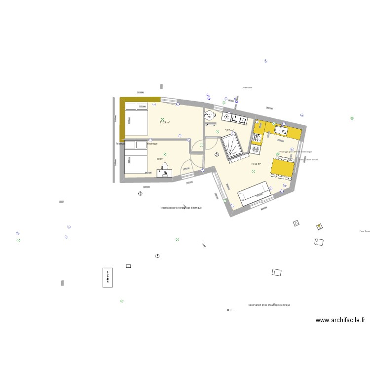 BRETI OSSAT plein pied 3. Plan de 4 pièces et 47 m2