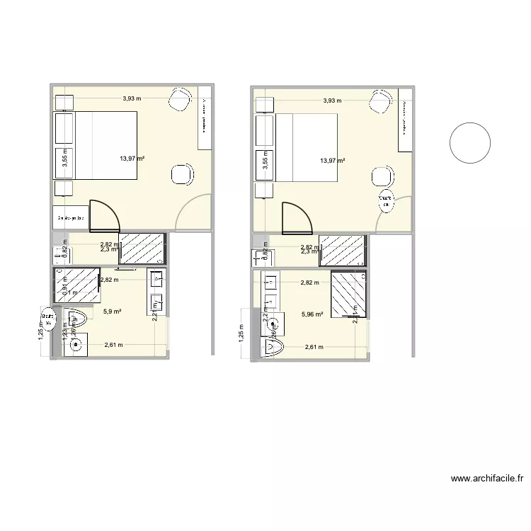 salles de bain. Plan de 6  et 44 m²