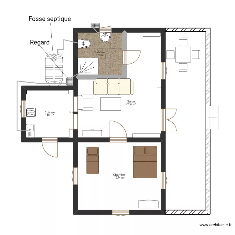 Maison 2. Plan de 4 Pièces et 57 m² Maison 2. Plan de 4 Pièces et 57 m²