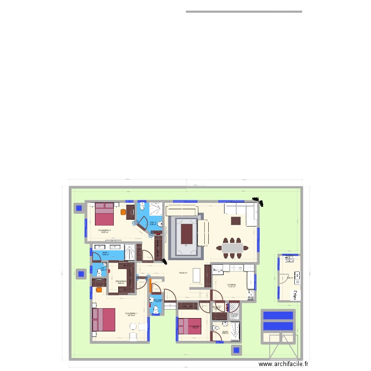 Plan Belly. Plan de 38 pièces et 1043 m2
