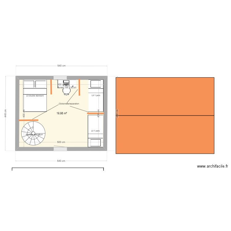 ANNEXE JARDIN2. Plan de 3 pièces et 40 m2