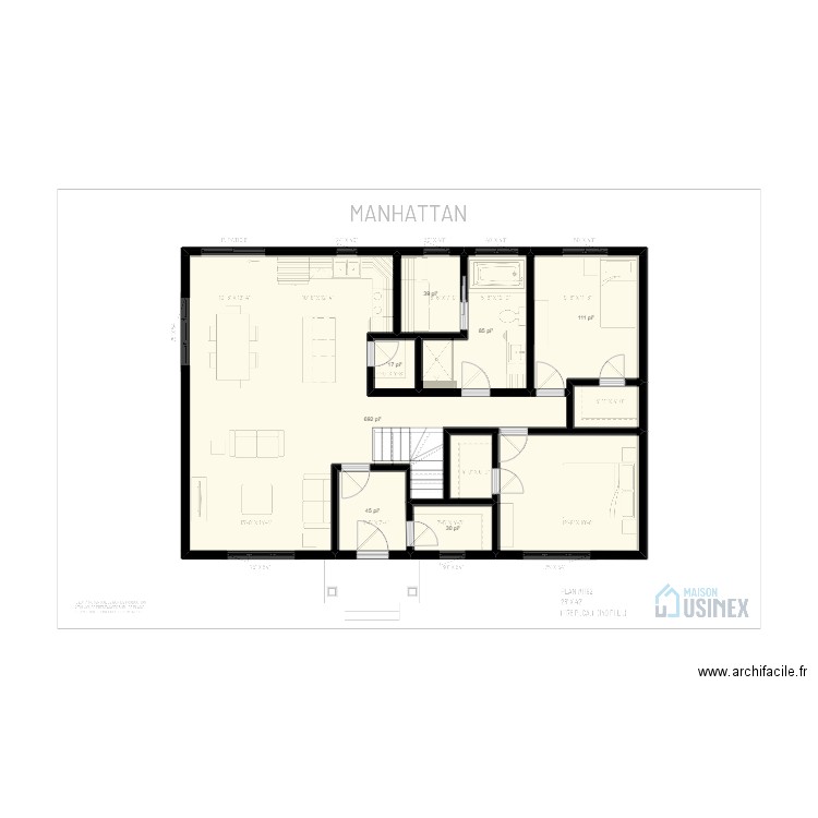 MANHATTAN 28’ X 42’ - PLAN VIERGE. Plan de 7 pièces et 95 m2