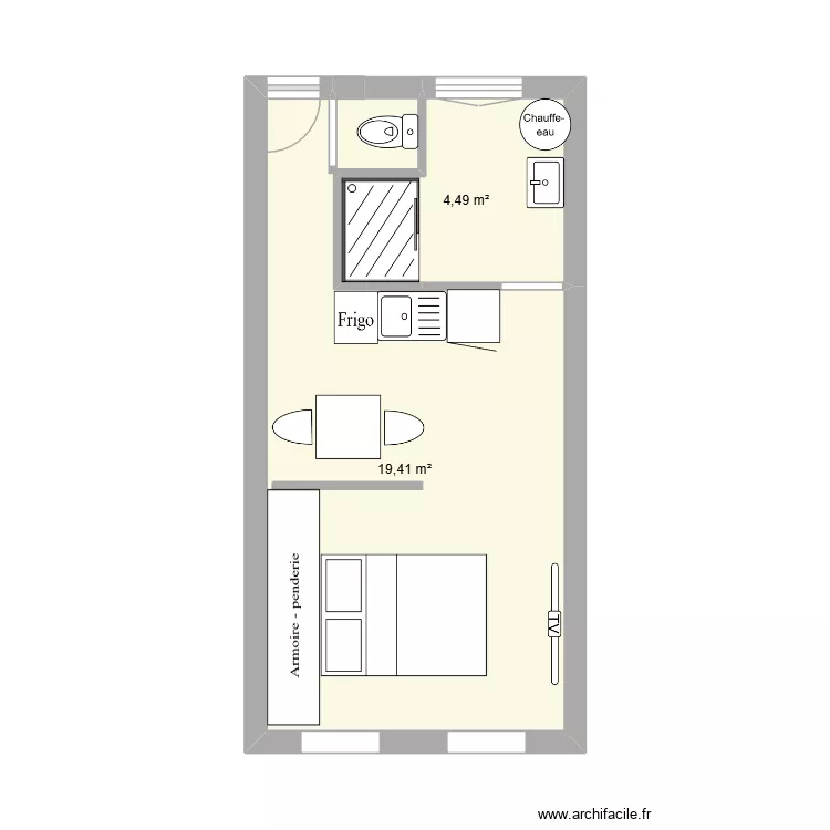 Studio LR - 2&egrave;me &eacute;tage. Plan de 2  et 24 m²