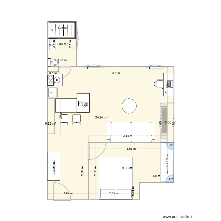JUDAIQUE MODIF. Plan de 5 pièces et 38 m2