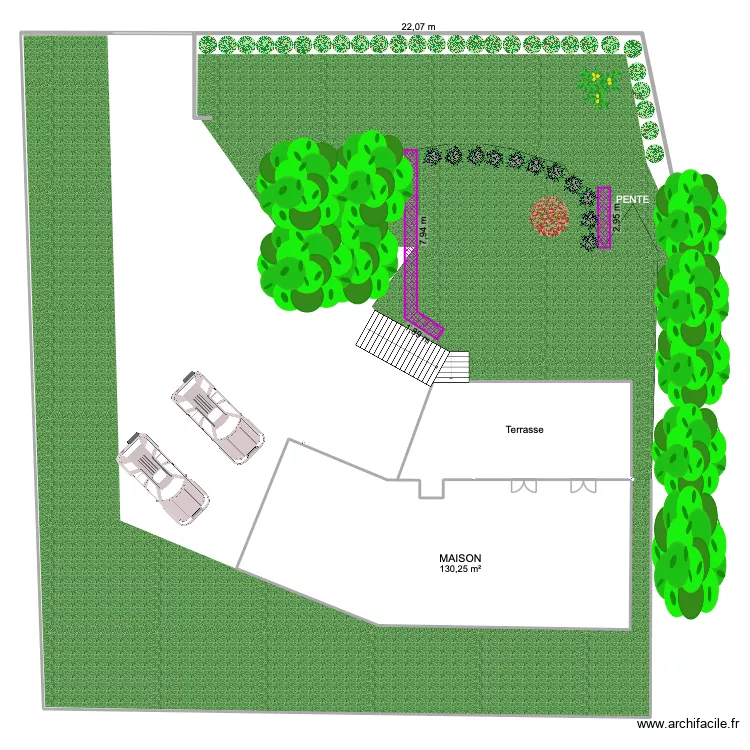 jardin V6. Plan de 1  et 130 m²