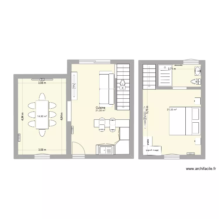 Maison Le molay littry. Plan de 3  et 58 m²