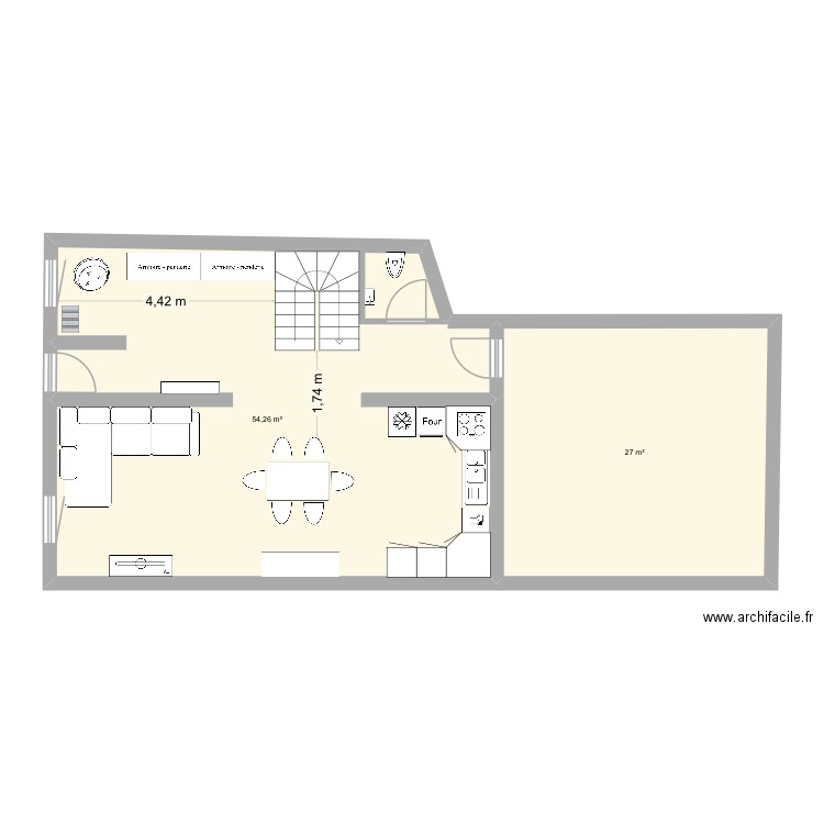 RDC Patou. Plan de 2 pièces et 81 m2