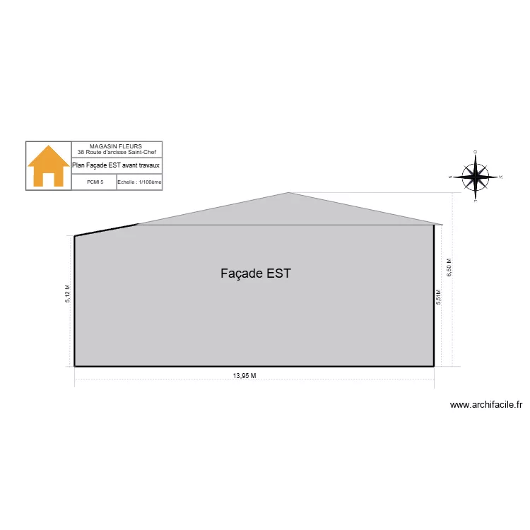 Plan Fa&ccedil;ade EST avant travaux. Plan de 