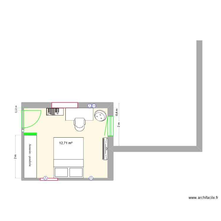 Future chambre Timéo. Plan de 1 pièce et 13 m2