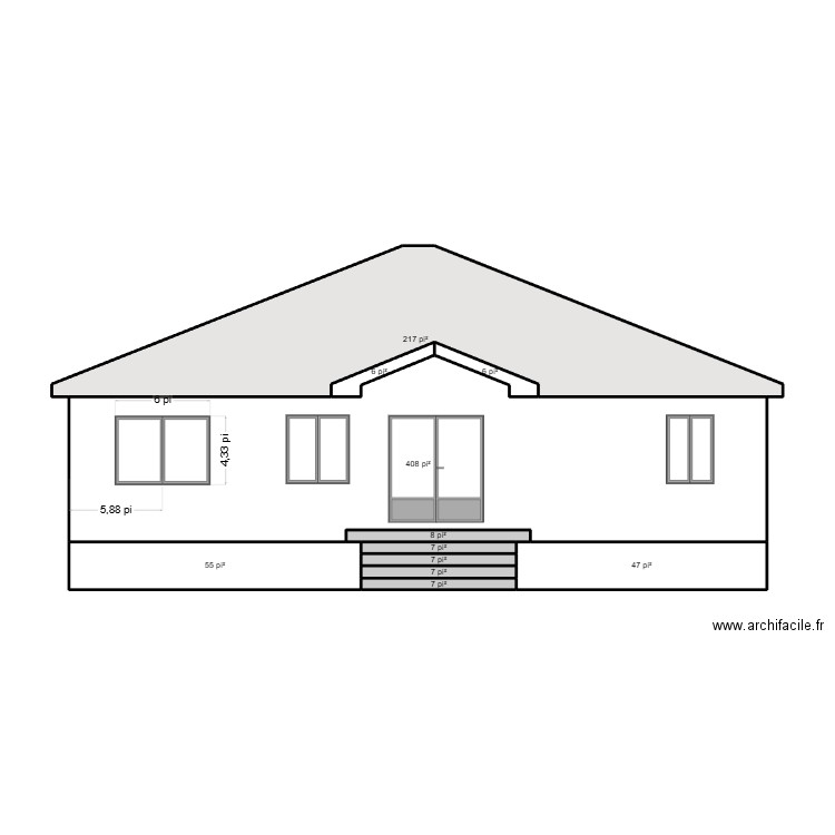 facade. Plan de 8 pièces et 49 m2