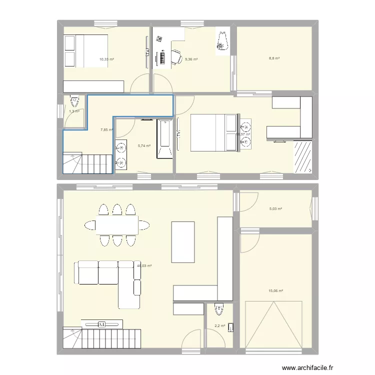 Maison &eacute;tage test. Plan de 