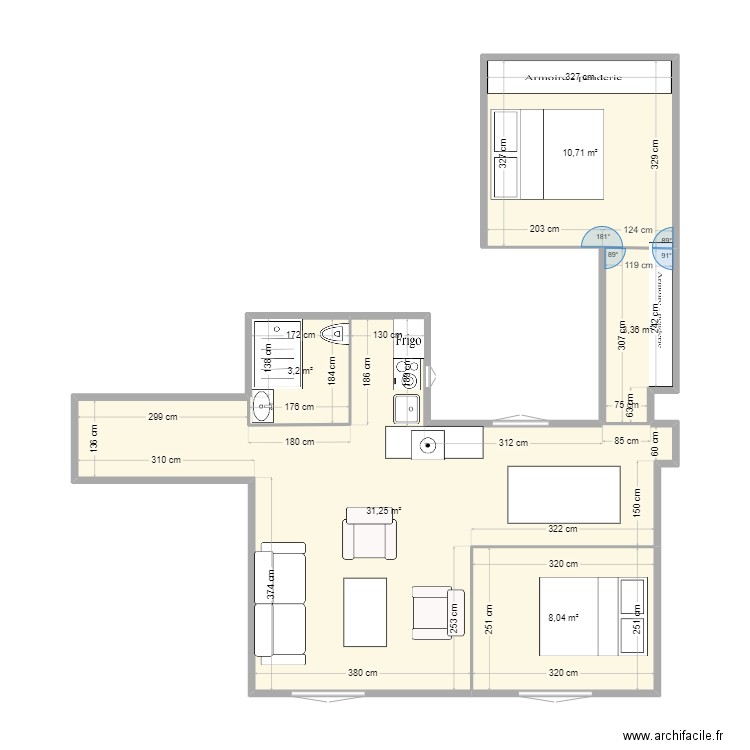 4 square gabriel faure v2. Plan de 5 pièces et 57 m2