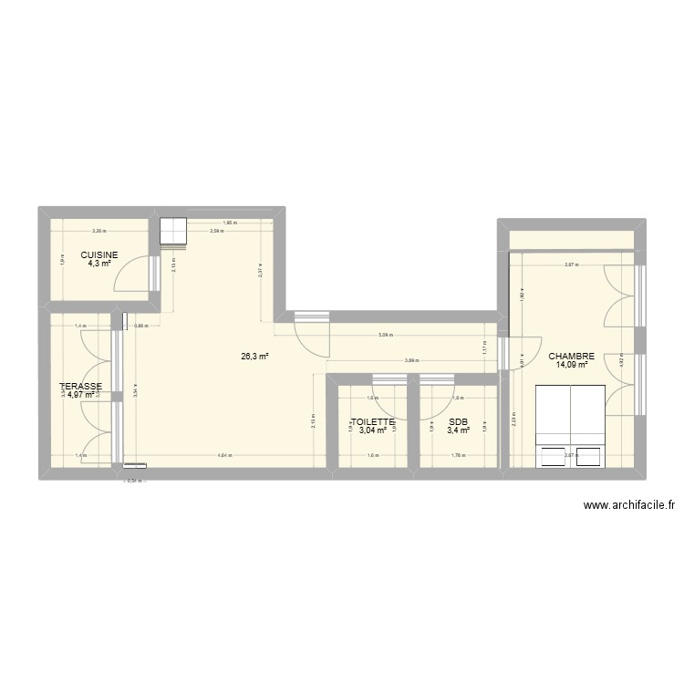 Appart Christianne. Plan de 7 pièces et 57 m2