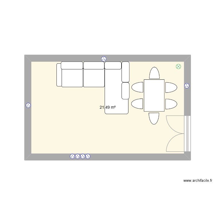salon. Plan de 1 pièce et 21 m2
