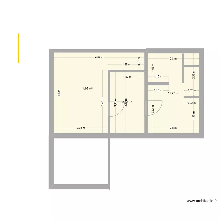 extension. Plan de 3  et 33 m²