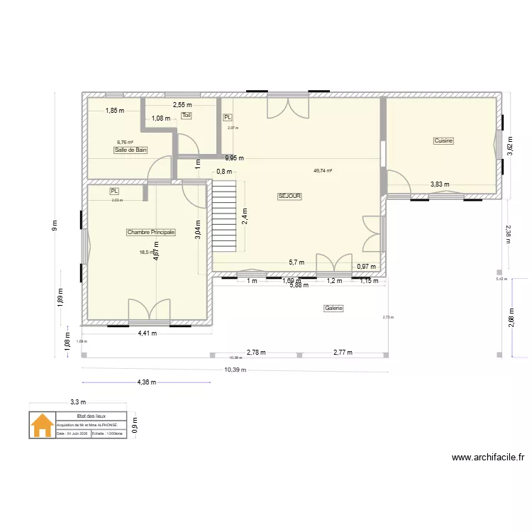 JOSUE ALPHONSE2. Plan de 3  et 75 m²