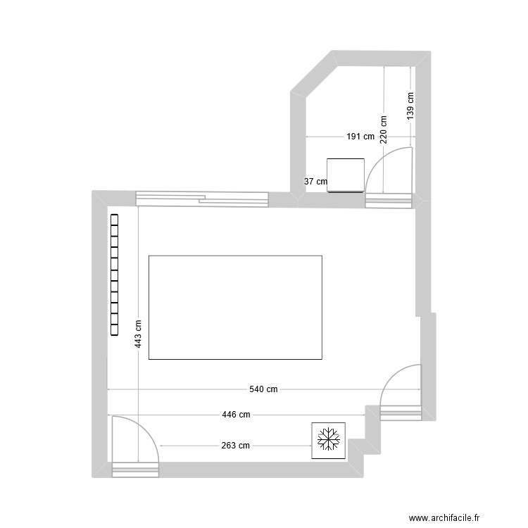 local bureau. Plan de 1 pièce et 4 m2