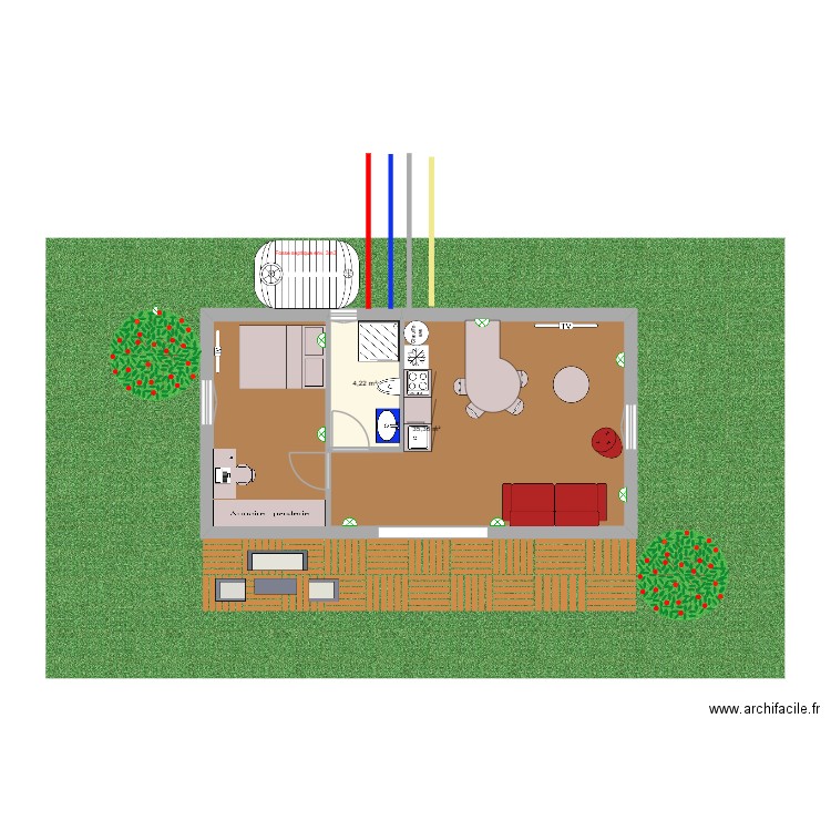 maison 40 m².. Plan de 2 pièces et 40 m2
