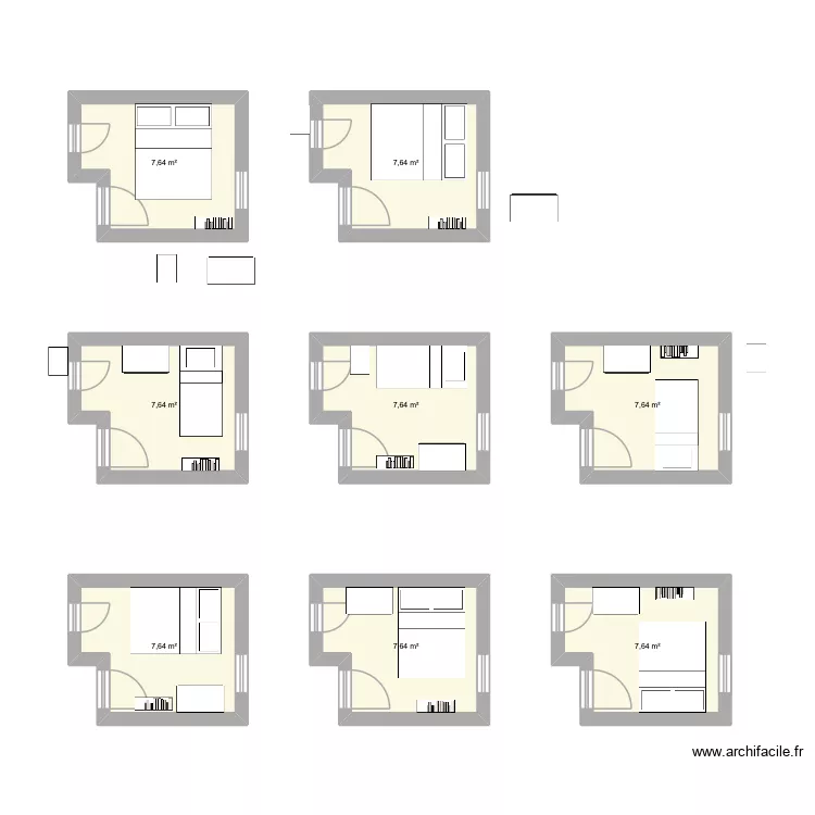 Chambre 2.2m x 2.5m. Plan de 8 pièces et 61 m² Chambre 2.2m x 2.5m. Plan de 8 pièces et 61 m²