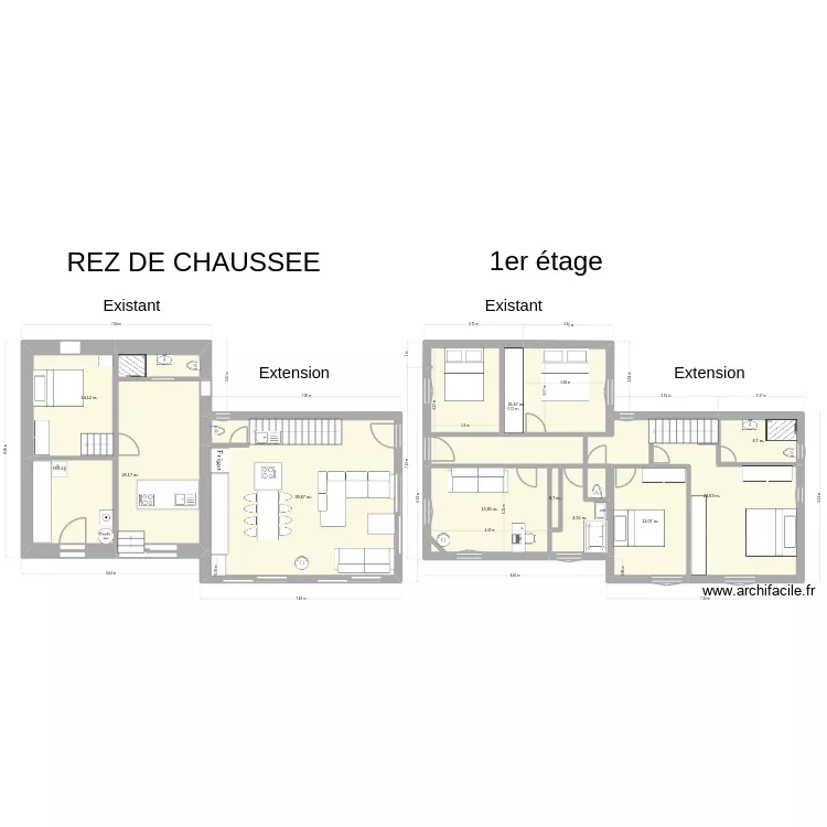 maison cuisine en L. Plan de 