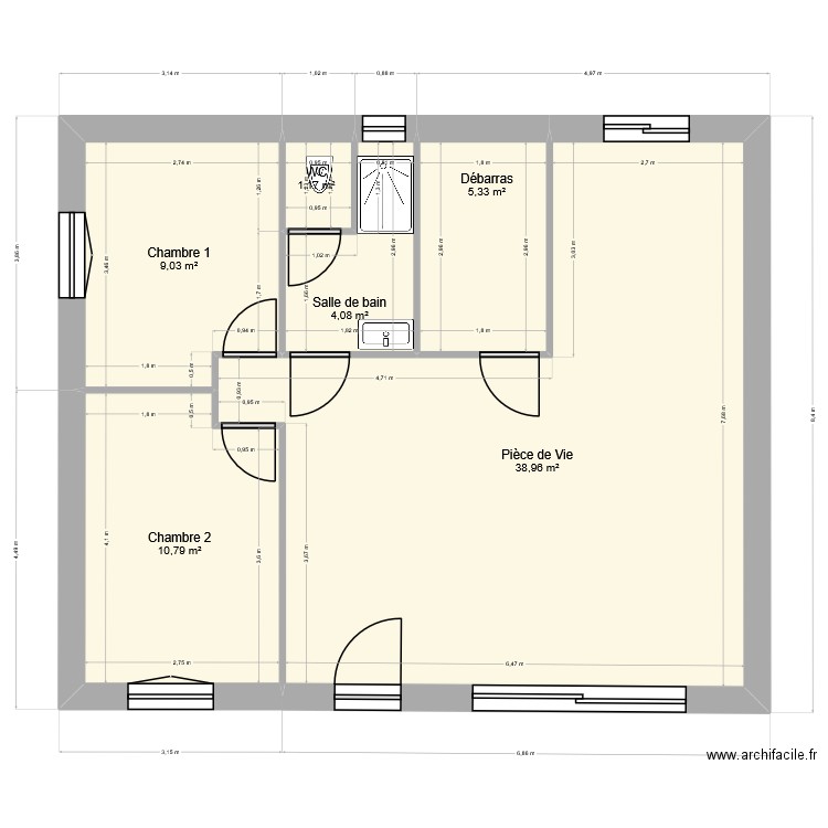 LAGORCE. Plan de 6 pièces et 69 m2