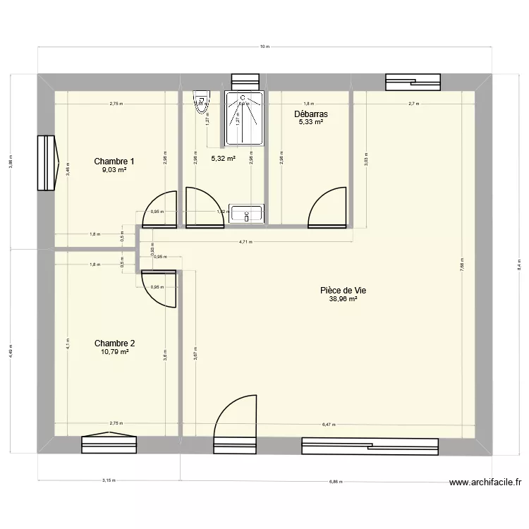 LAGORCE. Plan de 5 pièces et 69 m²