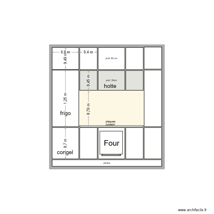 cuisine façade. Plan de 1 pièce et 6 m2