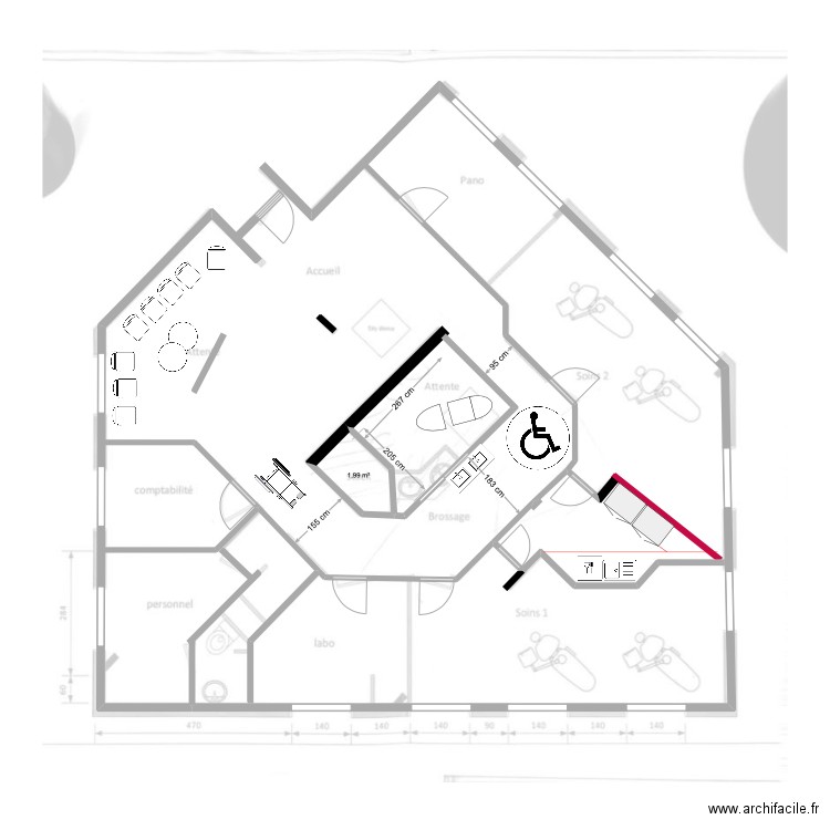 cabinet nov 23 option 2. Plan de 1 pièce et 2 m2