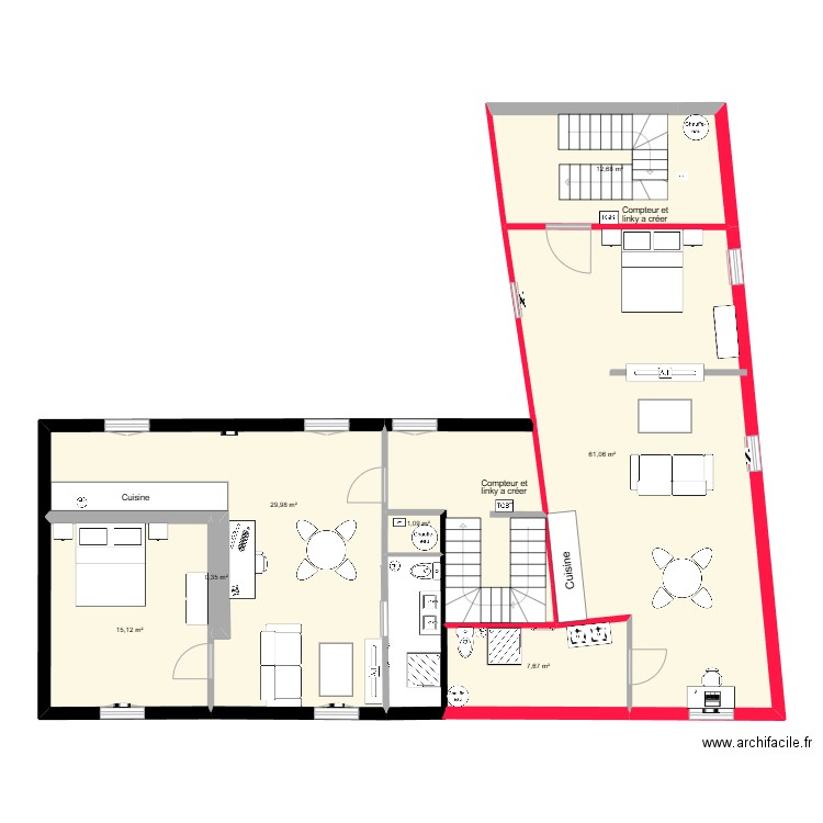 Plan ENEDIS comble. Plan de 7 pièces et 128 m2