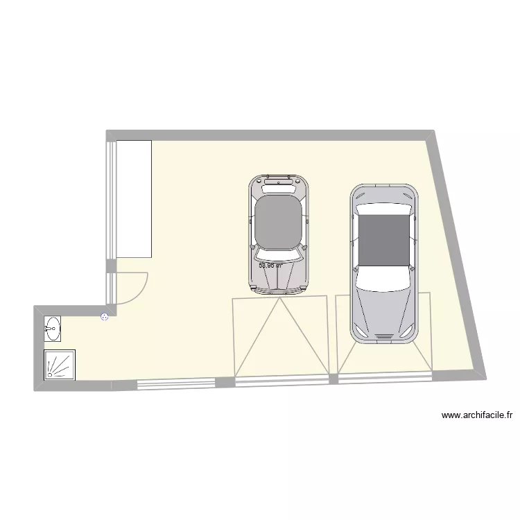 garage. Plan de 1  et 54 m²