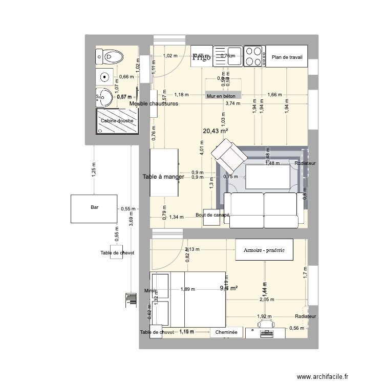 Cinquante2ter. Plan de 2 pièces et 30 m2