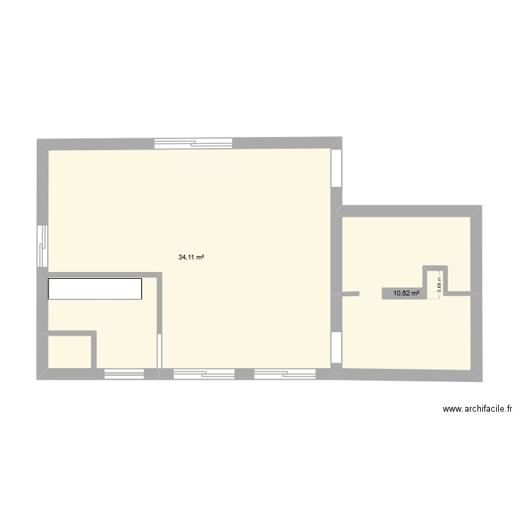 mam. Plan de 2 pièces et 45 m2