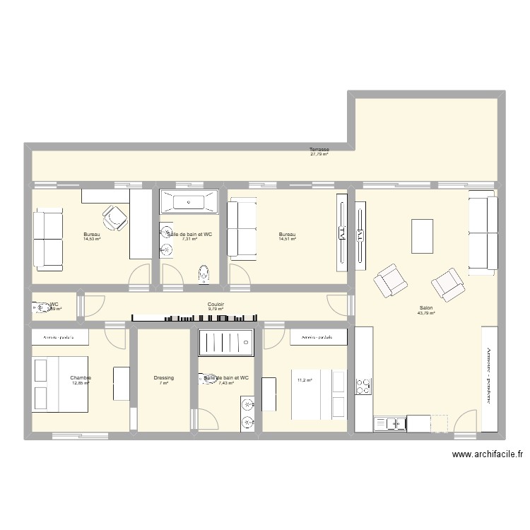 Appartement de rêve. Plan de 11 pièces et 158 m2