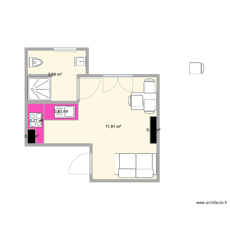 studio jaures 9. Plan de 6 pièces et 18 m2