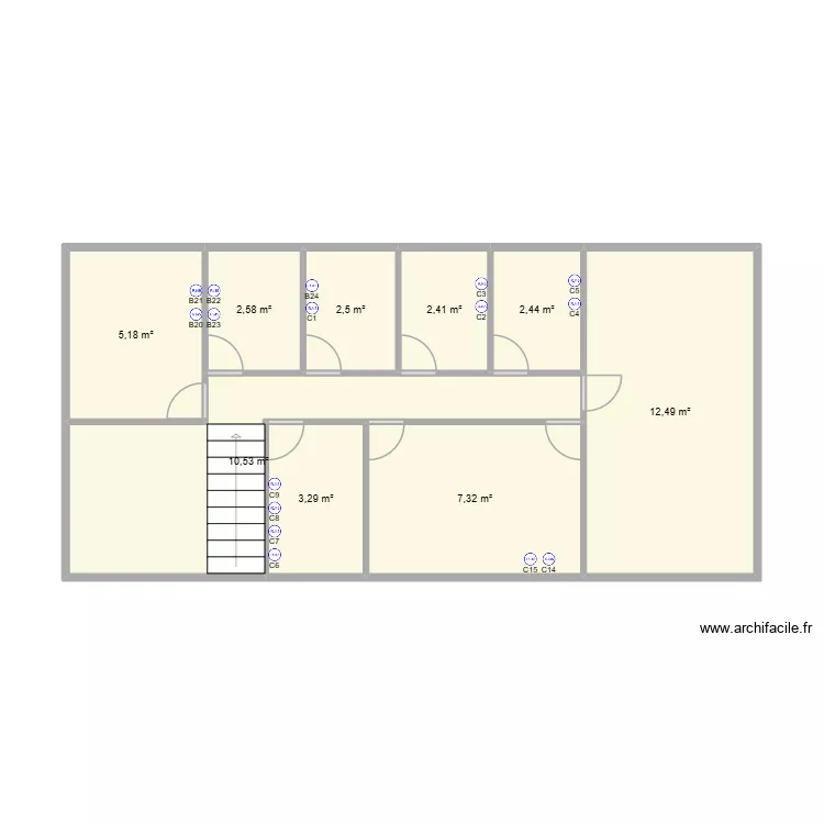 etage. Plan de 9  et 49 m²