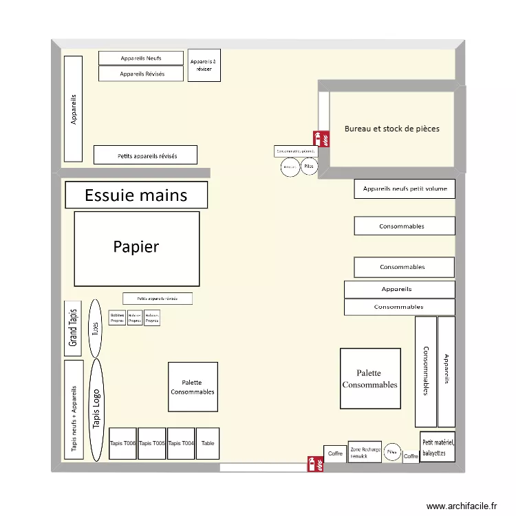 Plan stockage hygi&egrave;ne. Plan de 2  et 83 m²