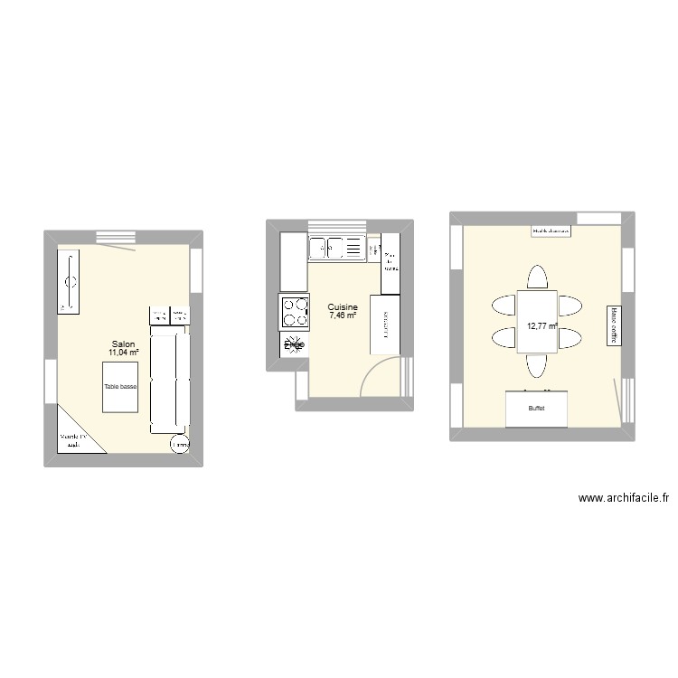 aménagement. Plan de 3 pièces et 31 m2
